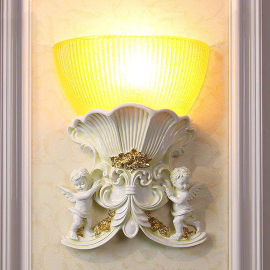 Modern Resin Angel Sconce Light Indoor Wall Mount Beige/Gold/White Finish With Yellow Glass Bowl