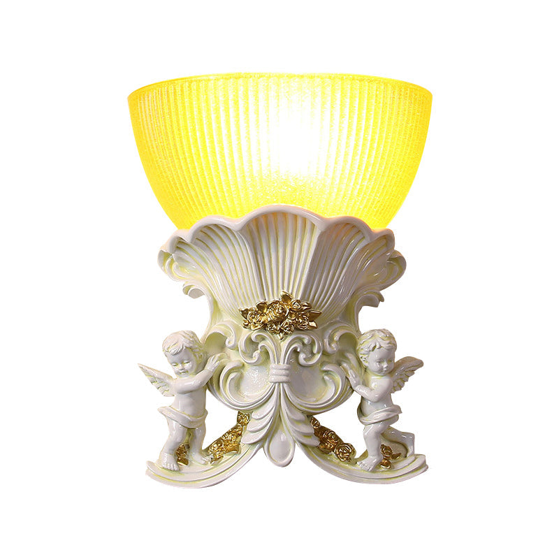 Modern Resin Angel Sconce Light Indoor Wall Mount Beige/Gold/White Finish With Yellow Glass Bowl