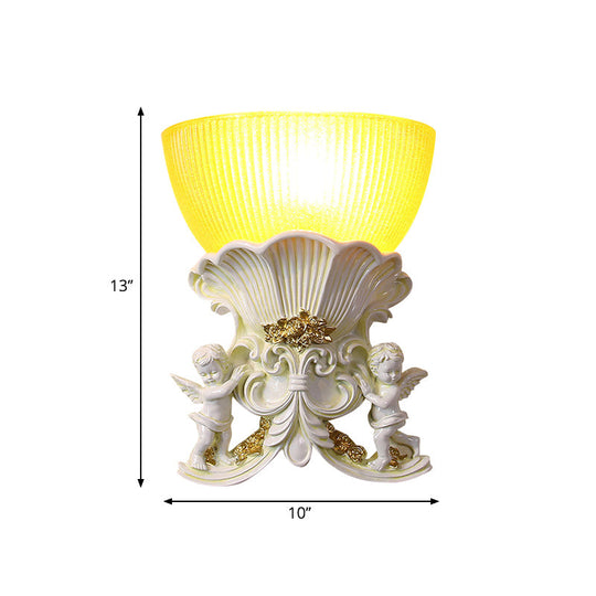 Modern Resin Angel Sconce Light Indoor Wall Mount Beige/Gold/White Finish With Yellow Glass Bowl