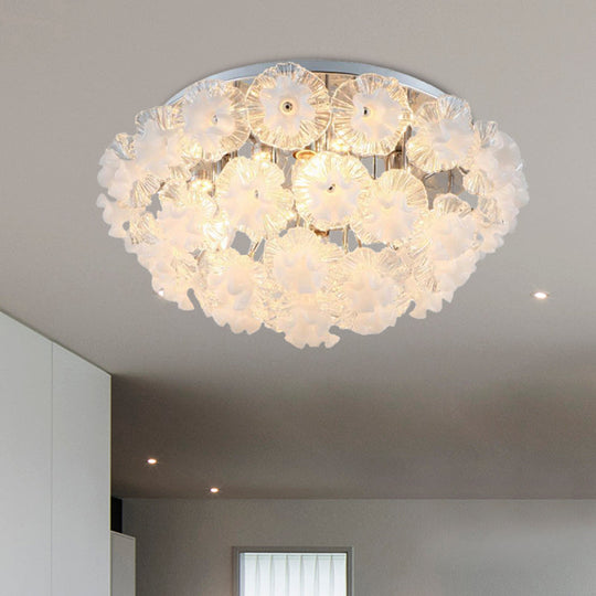 Contemporary Crystal Flower Ceiling Flushmount Light - 4 Lights, Chrome Finish - Perfect for Living Room