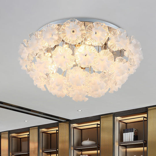 Contemporary Crystal Flower Ceiling Flushmount Light - 4 Lights, Chrome Finish - Perfect for Living Room