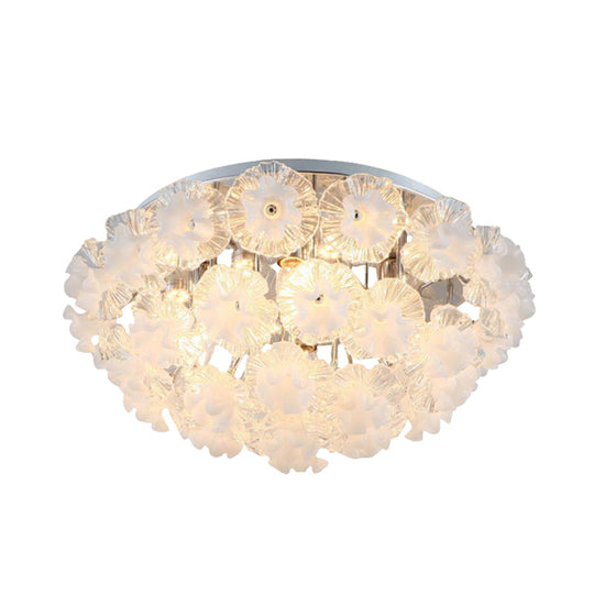 Contemporary Crystal Flower Ceiling Flushmount Light - 4 Lights, Chrome Finish - Perfect for Living Room