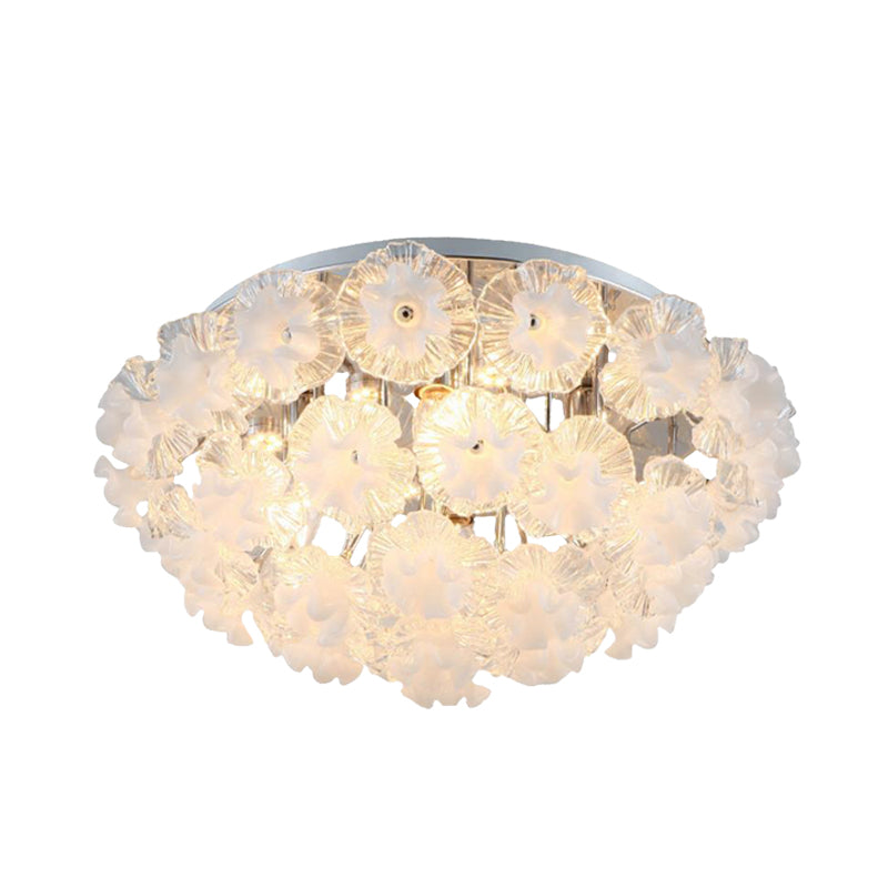 Contemporary Crystal Flower Ceiling Flushmount Light - 4 Lights Chrome Finish Perfect For Living