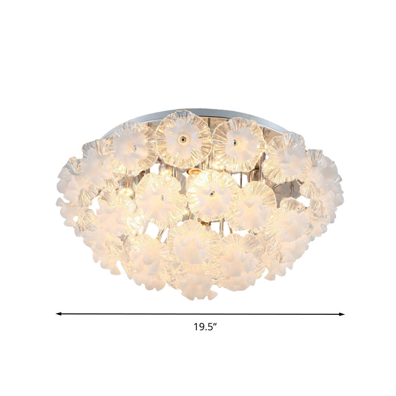 Contemporary Crystal Flower Ceiling Flushmount Light - 4 Lights, Chrome Finish - Perfect for Living Room