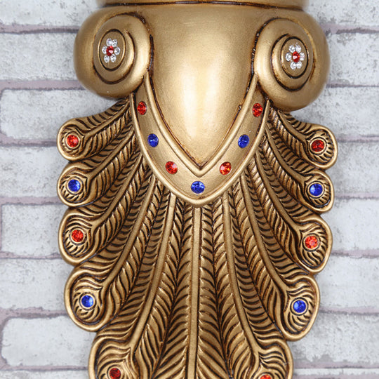 Golden Peacock Tail Wall Sconce - Stylish Country Lamp With Opal Glass Shade