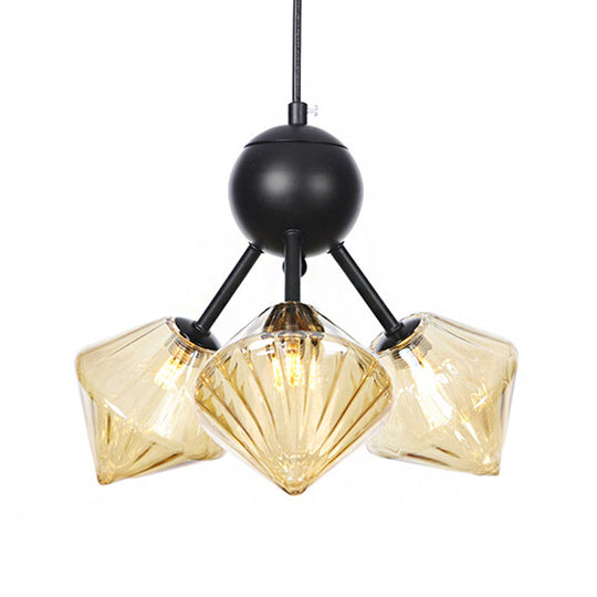 Modern Warehouse Style Chandelier Lamp with Diamond Design - 13"/27.5"/34" Width, Amber/Clear Glass, 3/9/12 Heads - Pendant Lighting for Living Room