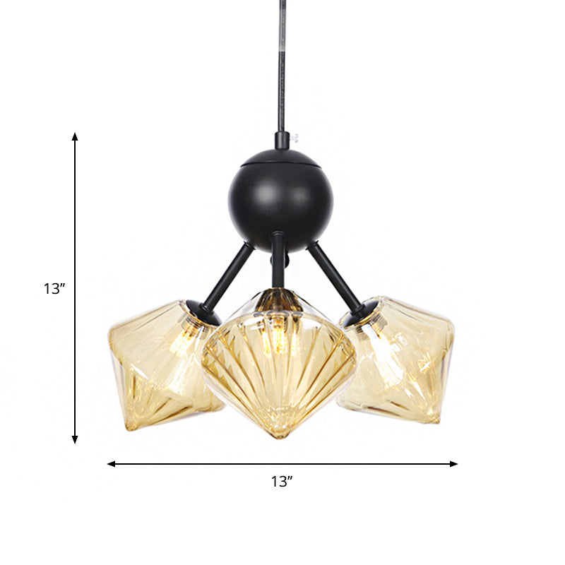 Modern Warehouse Style Chandelier Lamp with Diamond Design - 13"/27.5"/34" Width, Amber/Clear Glass, 3/9/12 Heads - Pendant Lighting for Living Room