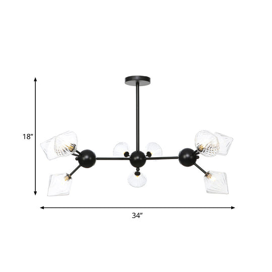 Modern Warehouse Style Chandelier Lamp with Diamond Design - 13"/27.5"/34" Width, Amber/Clear Glass, 3/9/12 Heads - Pendant Lighting for Living Room