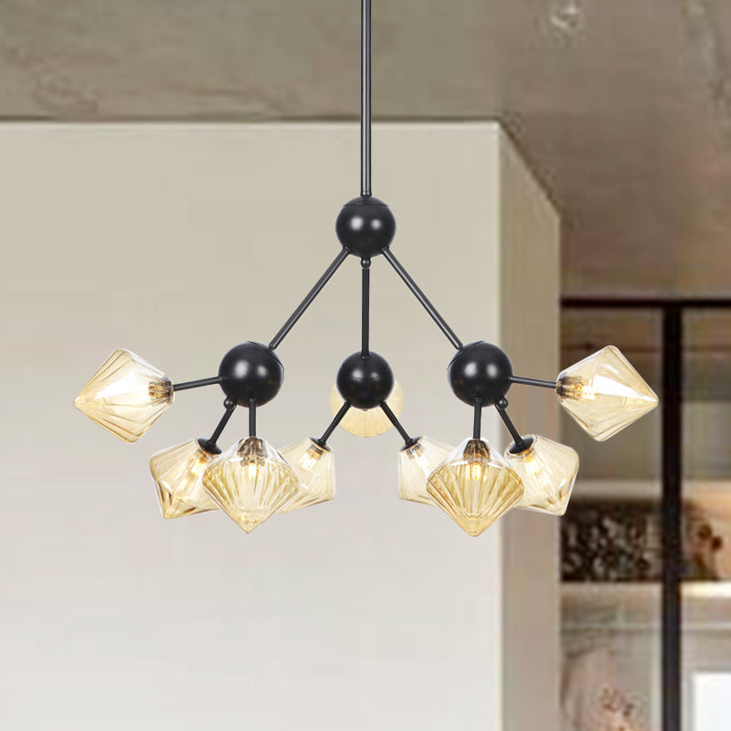 Diamond Living Room Chandelier Lamp - Warehouse Style Pendant Lighting With Sputnik Design 3/9/12