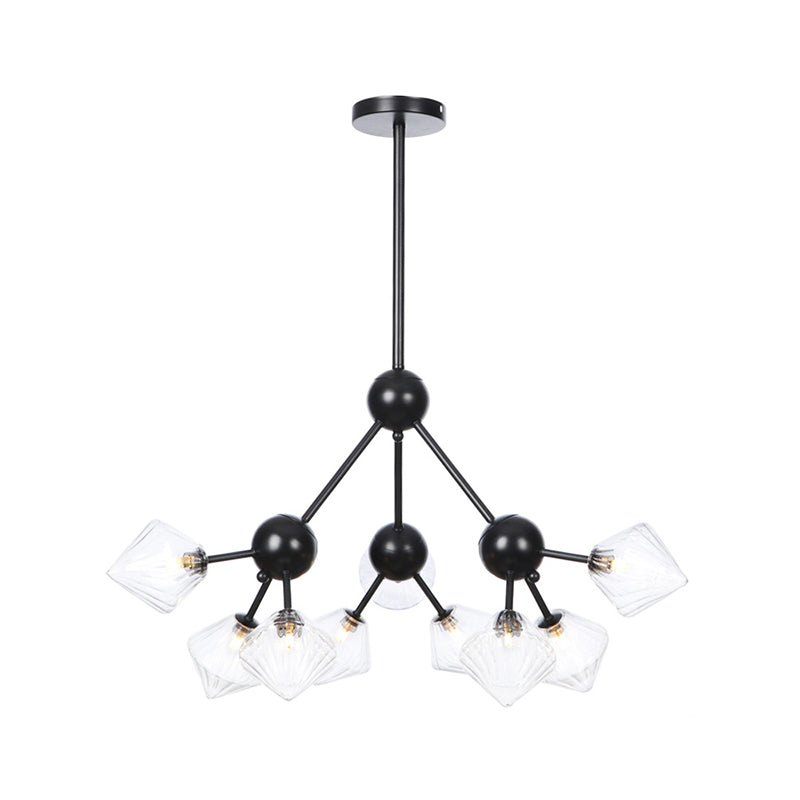 Modern Warehouse Style Chandelier Lamp with Diamond Design - 13"/27.5"/34" Width, Amber/Clear Glass, 3/9/12 Heads - Pendant Lighting for Living Room