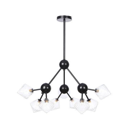 Modern Warehouse Style Chandelier Lamp with Diamond Design - 13"/27.5"/34" Width, Amber/Clear Glass, 3/9/12 Heads - Pendant Lighting for Living Room