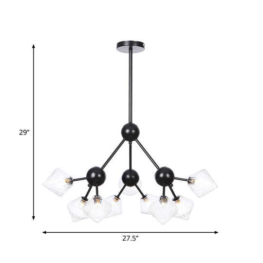 Modern Warehouse Style Chandelier Lamp with Diamond Design - 13"/27.5"/34" Width, Amber/Clear Glass, 3/9/12 Heads - Pendant Lighting for Living Room