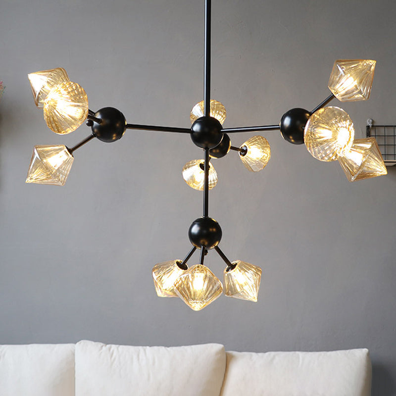 Diamond Living Room Chandelier Lamp - Warehouse Style Pendant Lighting With Sputnik Design 3/9/12