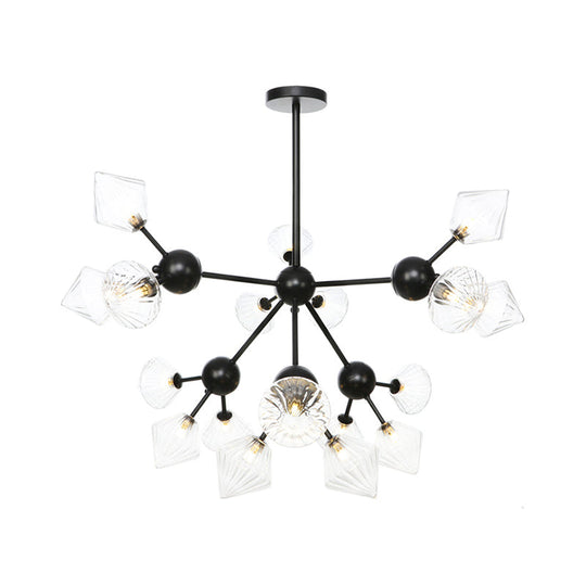 Modern Warehouse Style Chandelier Lamp with Diamond Design - 13"/27.5"/34" Width, Amber/Clear Glass, 3/9/12 Heads - Pendant Lighting for Living Room