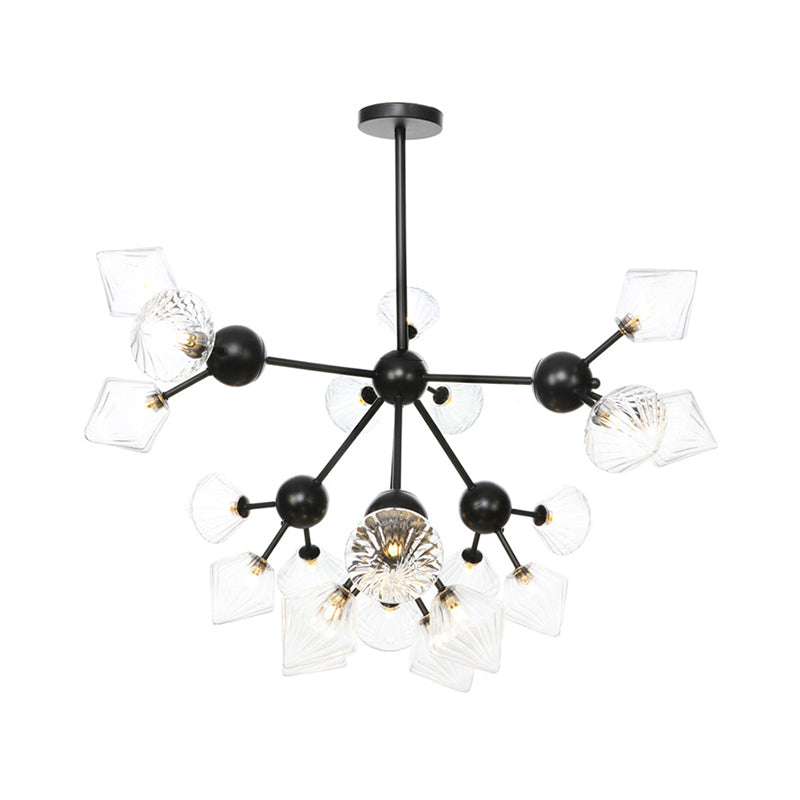 Modern Warehouse Style Chandelier Lamp with Diamond Design - 13"/27.5"/34" Width, Amber/Clear Glass, 3/9/12 Heads - Pendant Lighting for Living Room