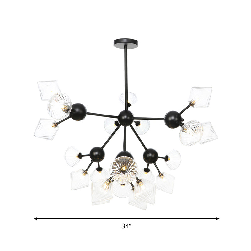 Modern Warehouse Style Chandelier Lamp with Diamond Design - 13"/27.5"/34" Width, Amber/Clear Glass, 3/9/12 Heads - Pendant Lighting for Living Room