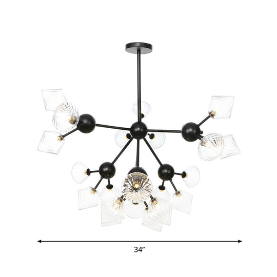 Modern Warehouse Style Chandelier Lamp with Diamond Design - 13"/27.5"/34" Width, Amber/Clear Glass, 3/9/12 Heads - Pendant Lighting for Living Room