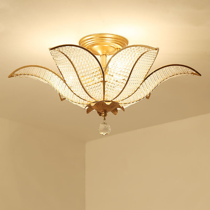 Contemporary Gold Crystal Flush Mount Lighting Fixture for Living Room Ceiling - 3-Light