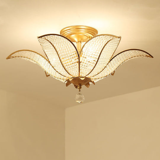 Contemporary Gold Crystal Flush Mount Lighting Fixture For Living Room Ceiling - 3-Light