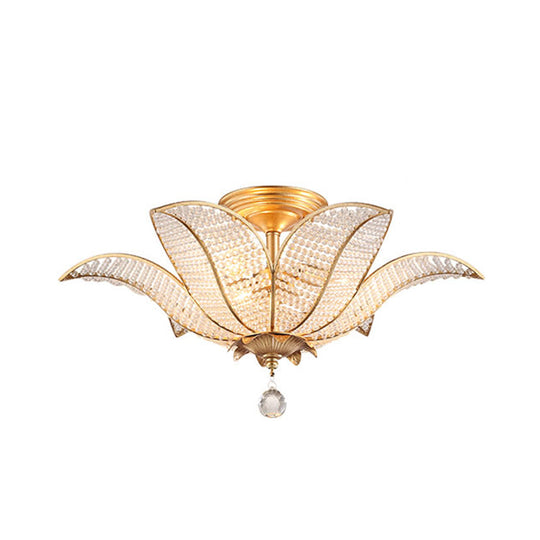 Contemporary Gold Crystal Flush Mount Lighting Fixture for Living Room Ceiling - 3-Light