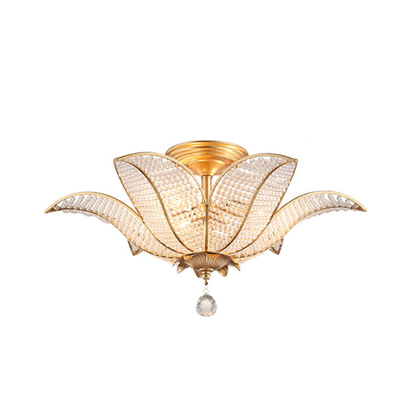 Contemporary Gold Crystal Flush Mount Lighting Fixture For Living Room Ceiling - 3-Light