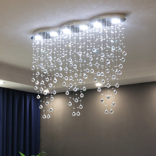 Modern LED Gold Flush Mount Raindrop Crystal Ceiling Lamp for Living Room