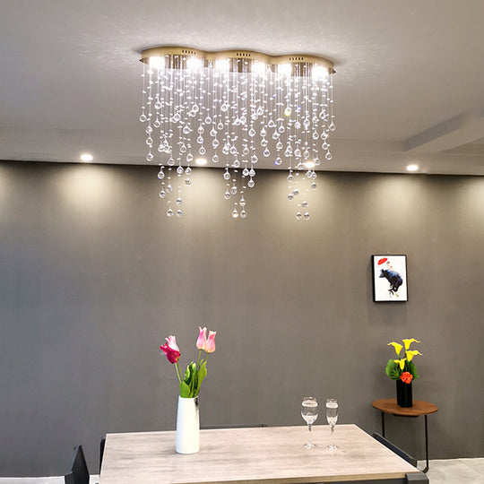 Modern LED Gold Flush Mount Raindrop Crystal Ceiling Lamp for Living Room