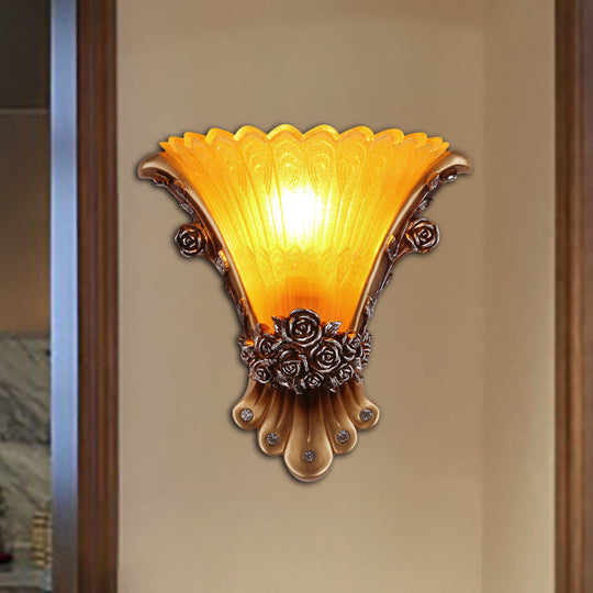 Modernist Style Yellow Glass Wall Lamp With Flared Shade - Bedroom Sconce / A