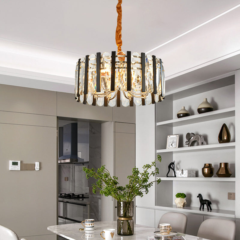 6-Bulb Dining Room Chandelier - Black & Gold Pendant Light with Crystal Shade