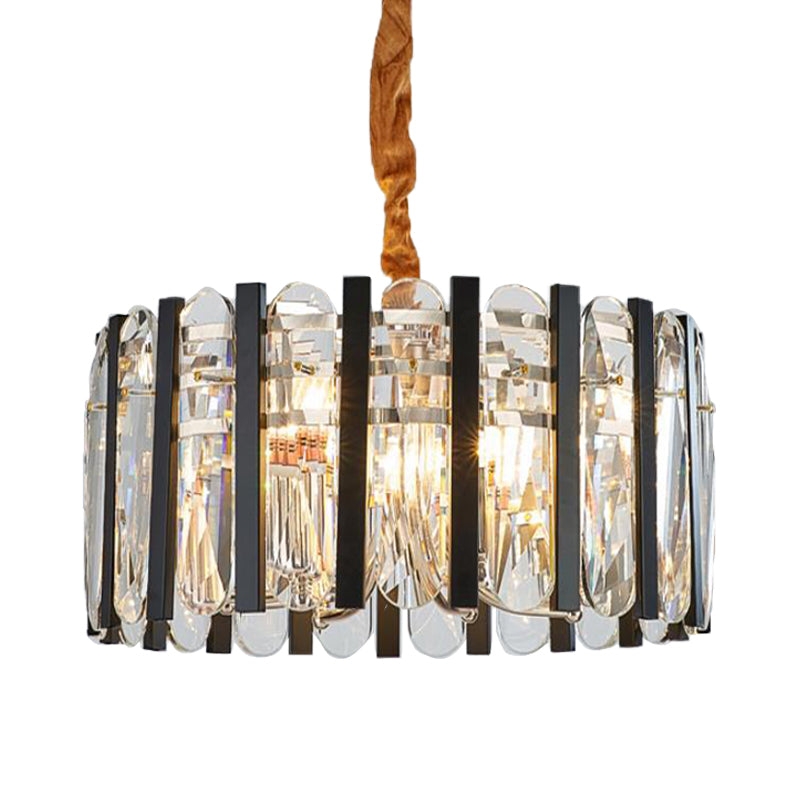 6-Bulb Dining Room Chandelier - Black & Gold Pendant Light with Crystal Shade