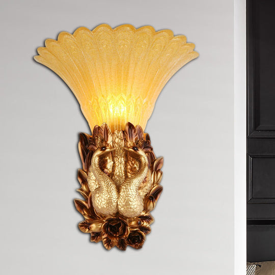 Phoenix Wall Lamp: Traditional Style 1 Head Resin & Amber Glass Sconce Light Gold Finish - Ideal For