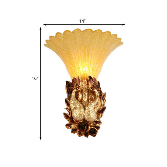 Phoenix Wall Lamp: Traditional Style 1 Head Resin & Amber Glass Sconce Light Gold Finish - Ideal For