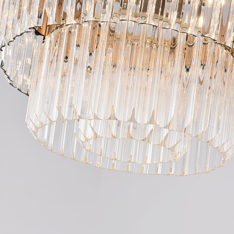 Lustre moderne en laiton avec 6 têtes de cristal - 2 niveaux, décoration de salon