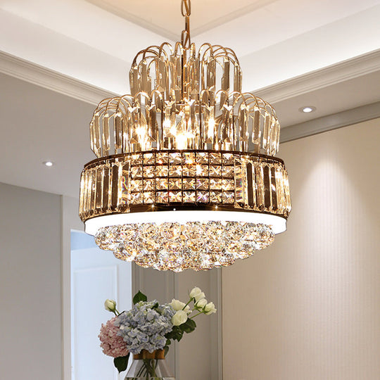 Lustre circulaire moderne - Suspension boule de cristal avec 11 lumières, finition dorée - Idéal pour l'éclairage de la salle à manger