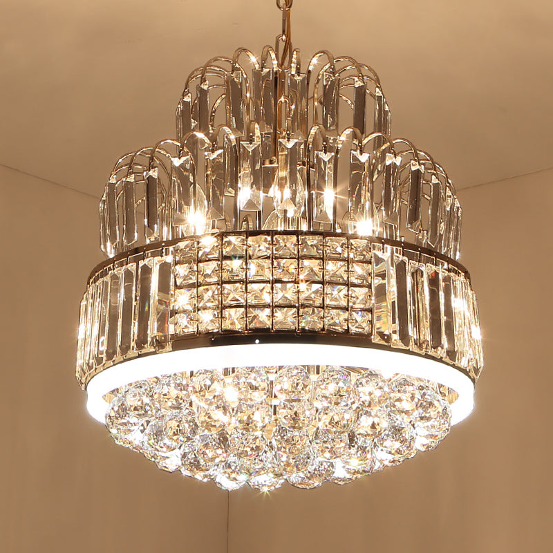 Lustre circulaire moderne - Suspension boule de cristal avec 11 lumières, finition dorée - Idéal pour l'éclairage de la salle à manger