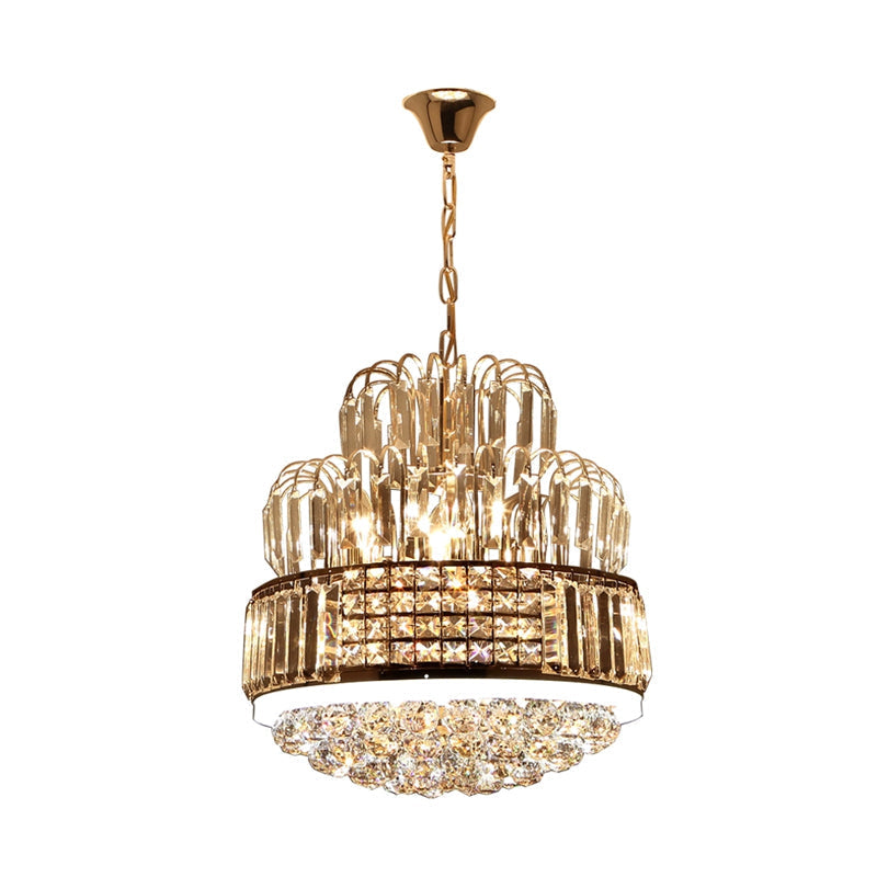 Lustre circulaire moderne - Suspension boule de cristal avec 11 lumières, finition dorée - Idéal pour l'éclairage de la salle à manger