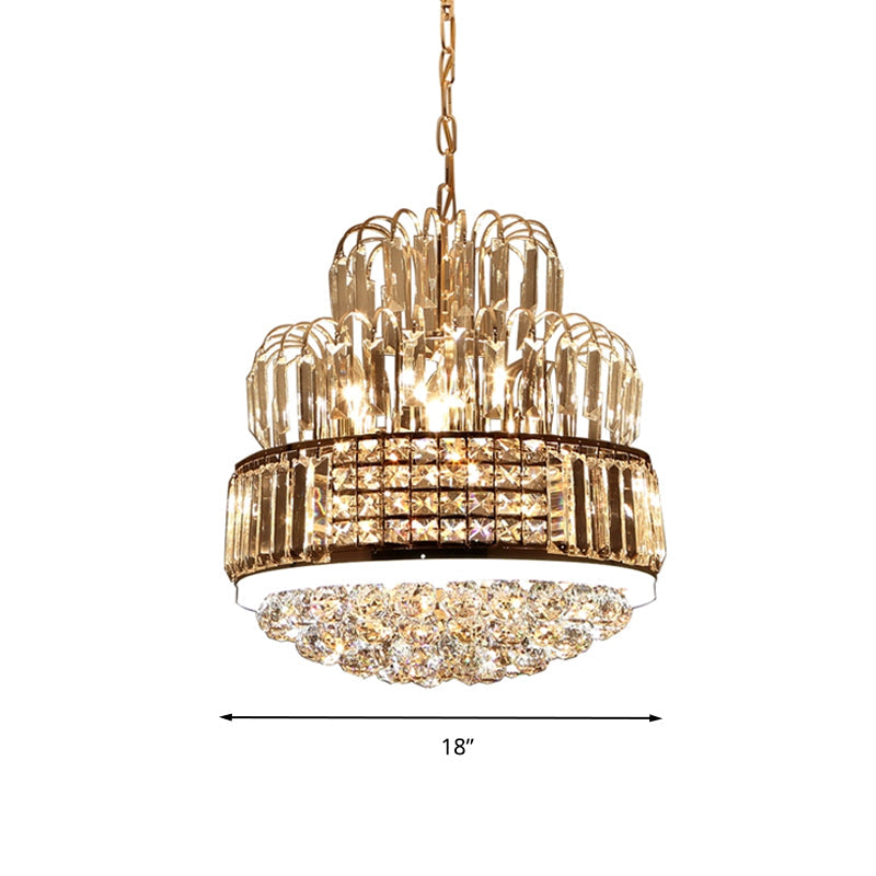 Lustre circulaire moderne - Suspension boule de cristal avec 11 lumières, finition dorée - Idéal pour l'éclairage de la salle à manger