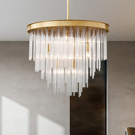 Modern Gold Pendant Chandelier Light With Tiered Clear Crystal Shade - 6/8 Bulb Restaurant Fixture