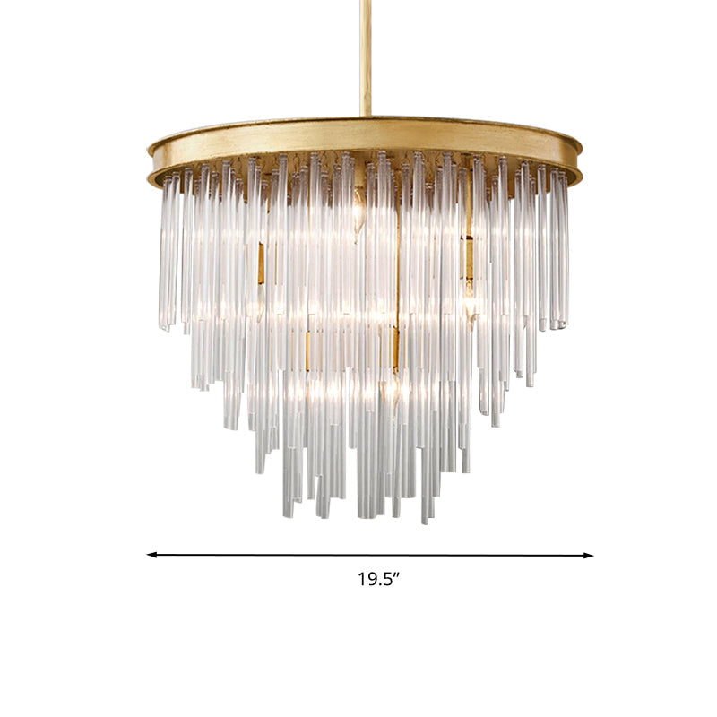 Modern Gold Pendant Chandelier Light With Tiered Clear Crystal Shade - 6/8 Bulb Restaurant Fixture