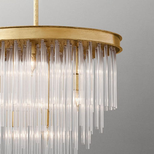 Modern Gold Pendant Chandelier Light With Tiered Clear Crystal Shade - 6/8 Bulb Restaurant Fixture