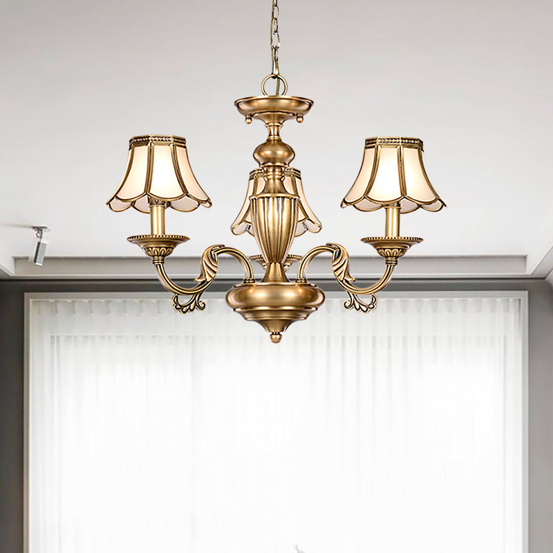 Scalloped Chandelier Lamp - Colonial Brass With Frosted Glass 3 /