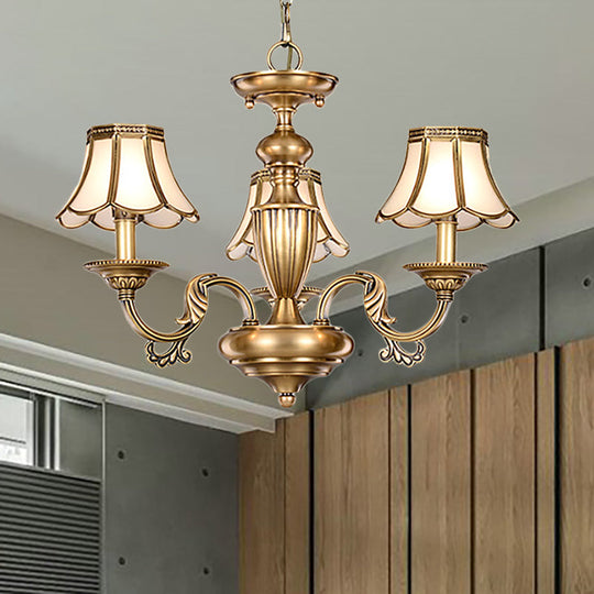 Scalloped Chandelier Lamp - Colonial Brass With Frosted Glass