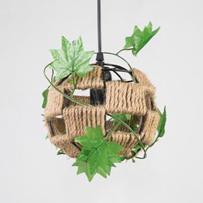 Global Cage Pendant Lamp with Rope and Metal 1 Head - Country Style Beige Hanging Light for Restaurants