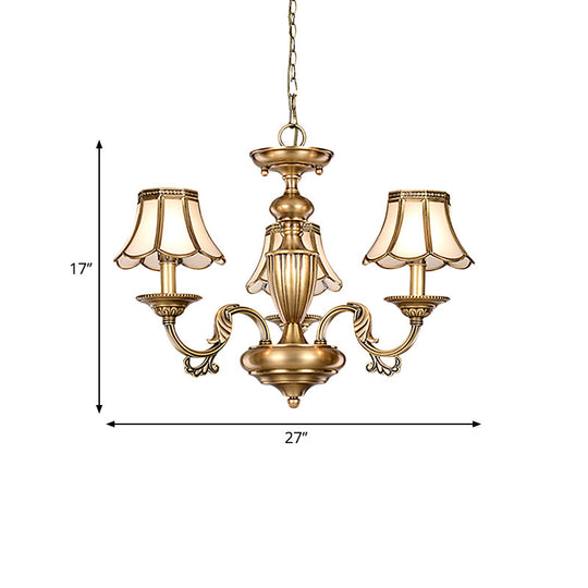 Scalloped Chandelier Lamp - Colonial Brass With Frosted Glass