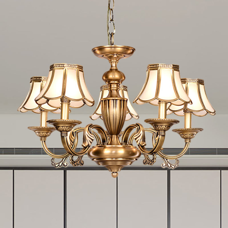 Scalloped Chandelier Lamp - Colonial Brass With Frosted Glass 5 /