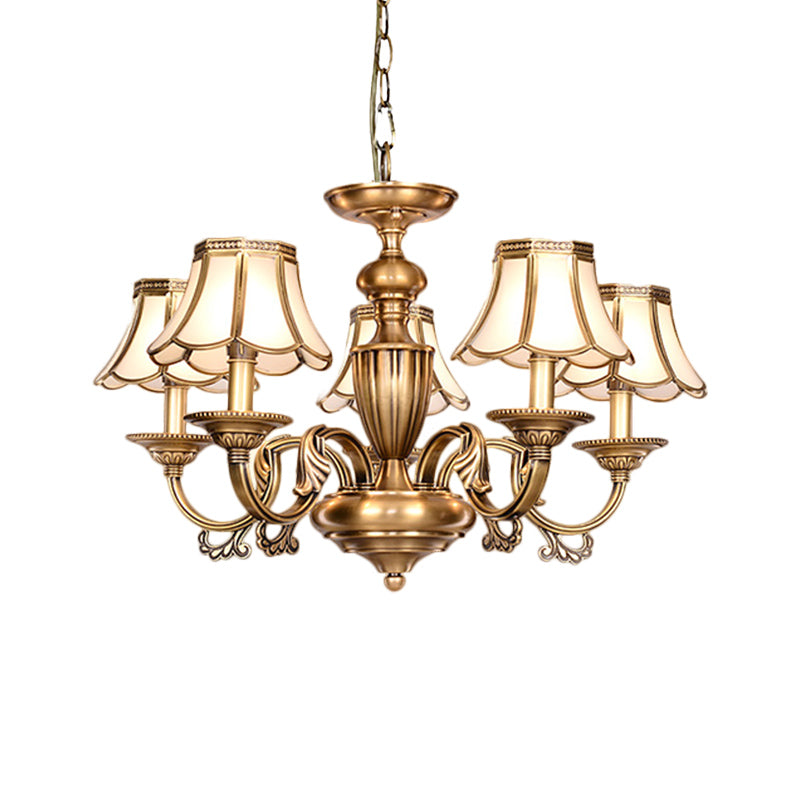 Scalloped Chandelier Lamp - Colonial Brass With Frosted Glass