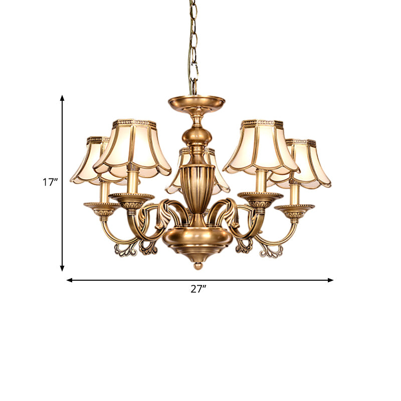 Scalloped Chandelier Lamp - Colonial Brass With Frosted Glass