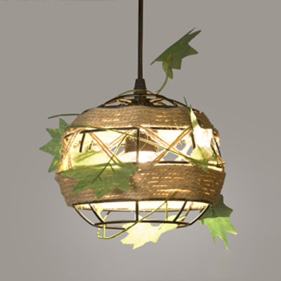 6.5/8.5 Industrial Style Rope Pendant Light With Leaf Accent - Global Restaurant Hanging Ceiling