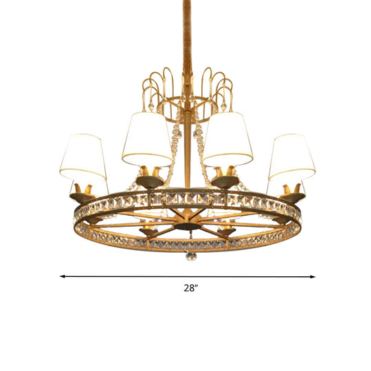 Modern Antique Brass Chandelier: 6-Bulb Pendant Light Fixture With Fabric Cone Shade For Living Room