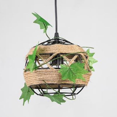 6.5/8.5 Industrial Style Rope Pendant Light With Leaf Accent - Global Restaurant Hanging Ceiling